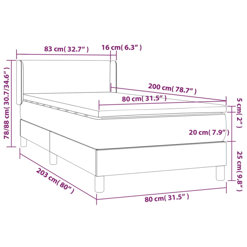 Boxspringbett mit Matratze Hellgrau 80x200 cm Stoff