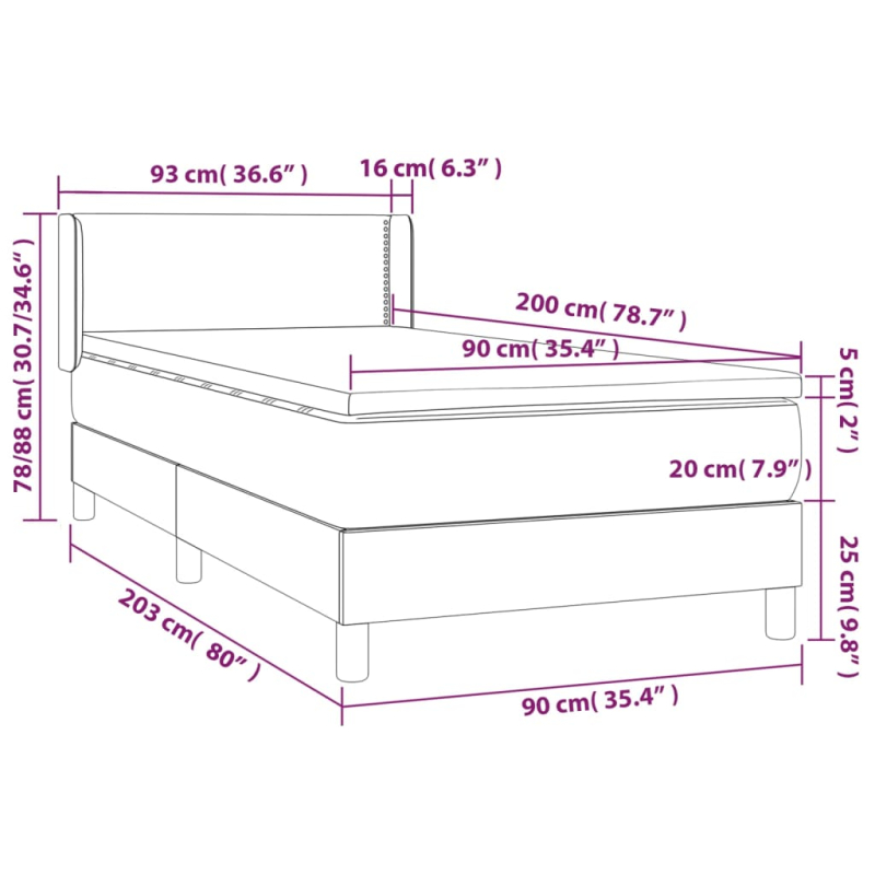 Boxspringbett mit Matratze Hellgrau 90x200 cm Stoff