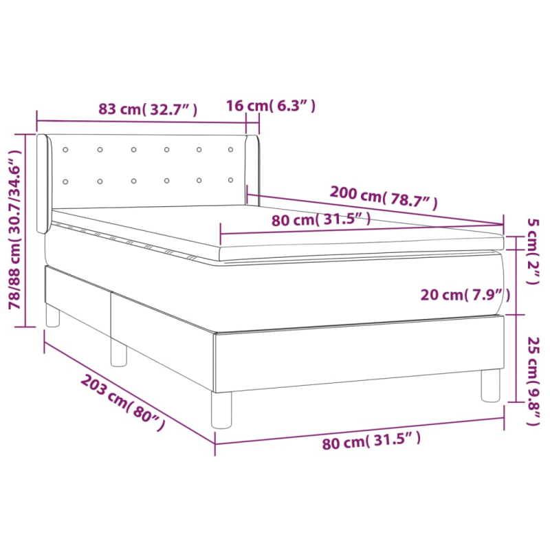 Boxspringbett mit Matratze Dunkelbraun 80x200 cm Stoff