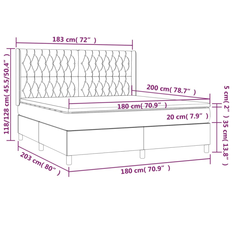 Boxspringbett mit Matratze Schwarz 180x200 cm Samt