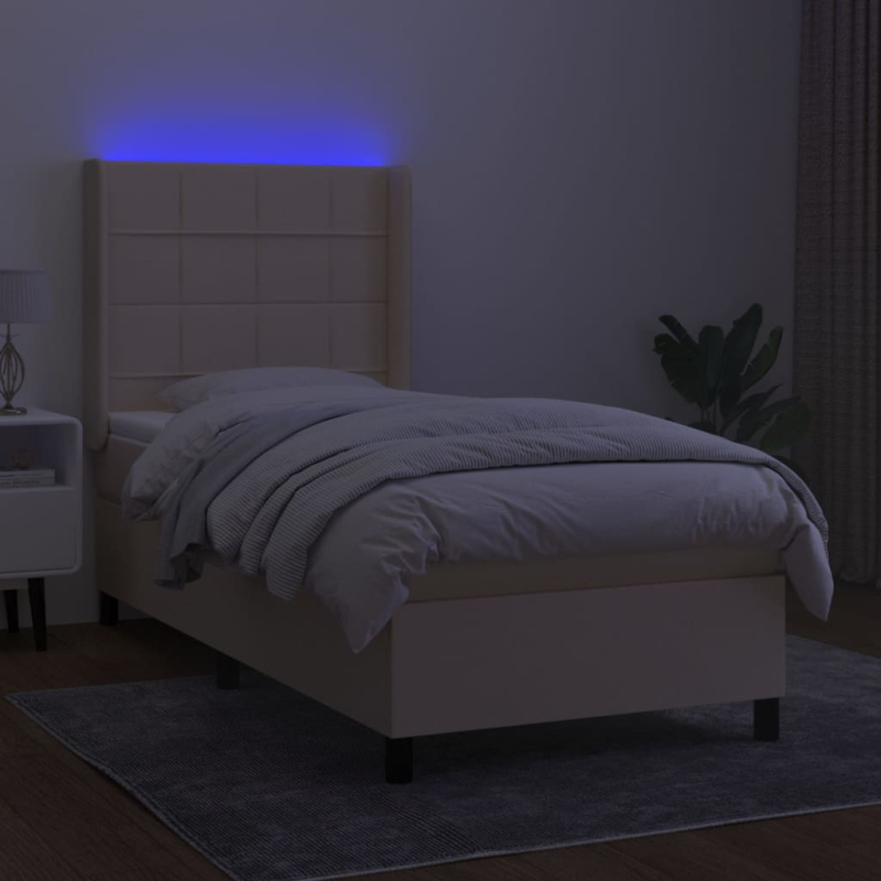 Boxspringbett mit Matratze & LED Creme 90x190 cm Stoff