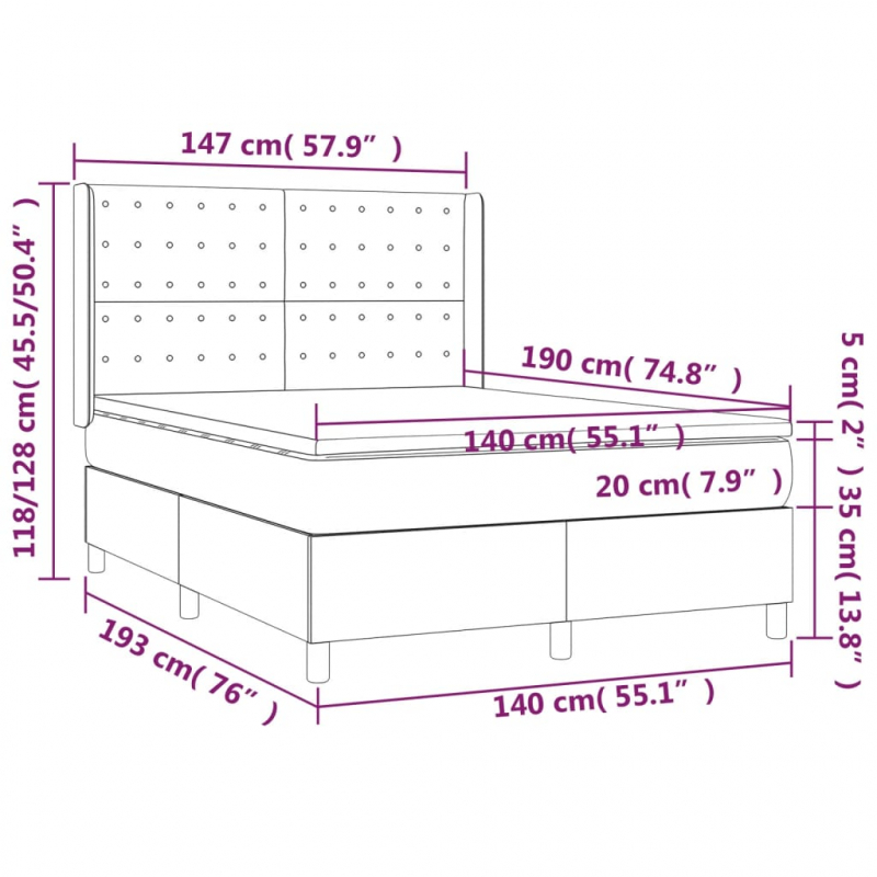 Boxspringbett mit Matratze & LED Grün 140x190 cm Stoff