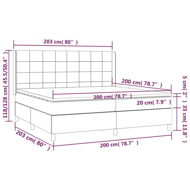 Boxspringbett mit Matratze & LED Creme 200x200 cm Stoff