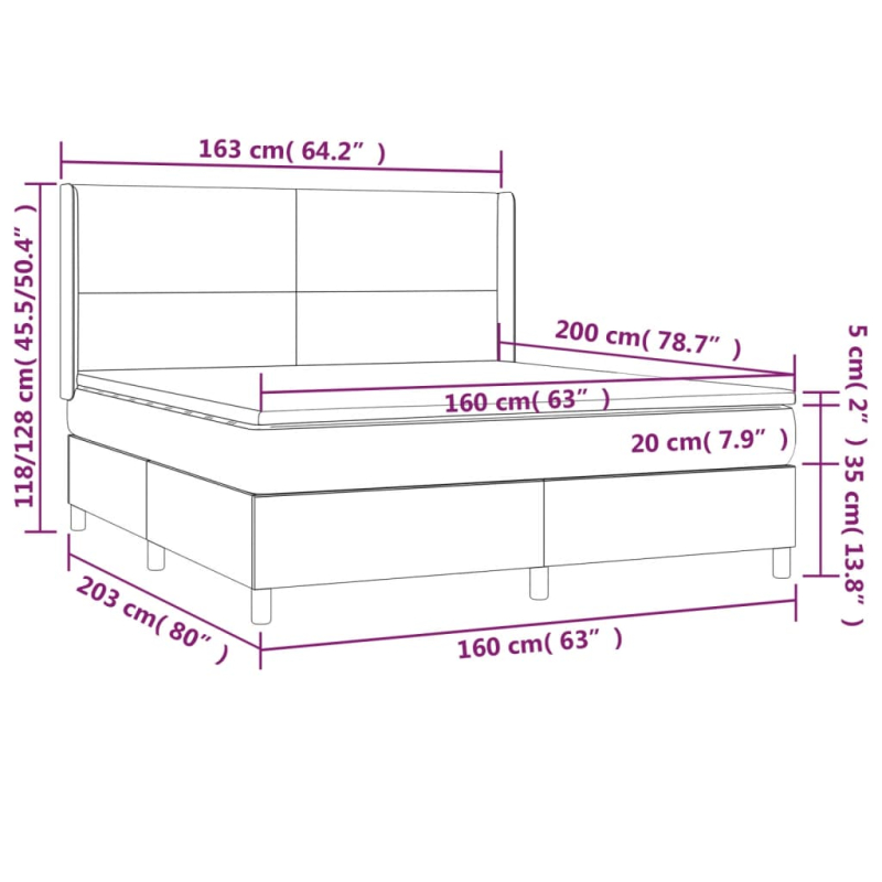 Boxspringbett mit Matratze & LED Schwarz 160x200 cm Samt