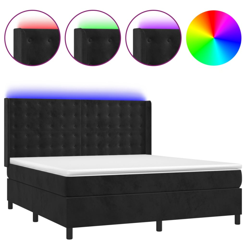 Boxspringbett mit Matratze & LED Schwarz 160x200 cm Samt