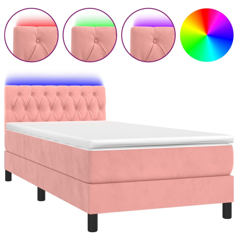 Boxspringbett mit Matratze & LED Rosa 90x190 cm Samt