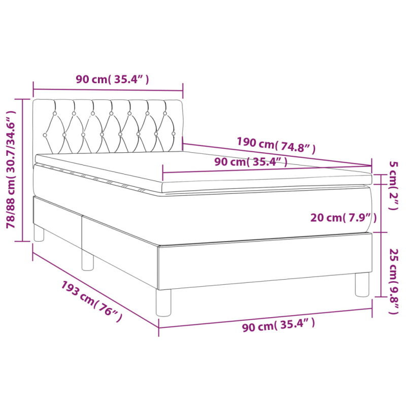 Boxspringbett mit Matratze & LED Rosa 90x190 cm Samt