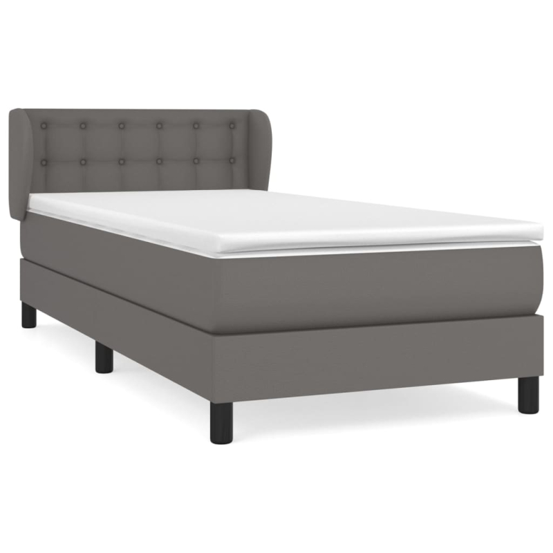 Boxspringbett mit Matratze Grau 90x200 cm Kunstleder