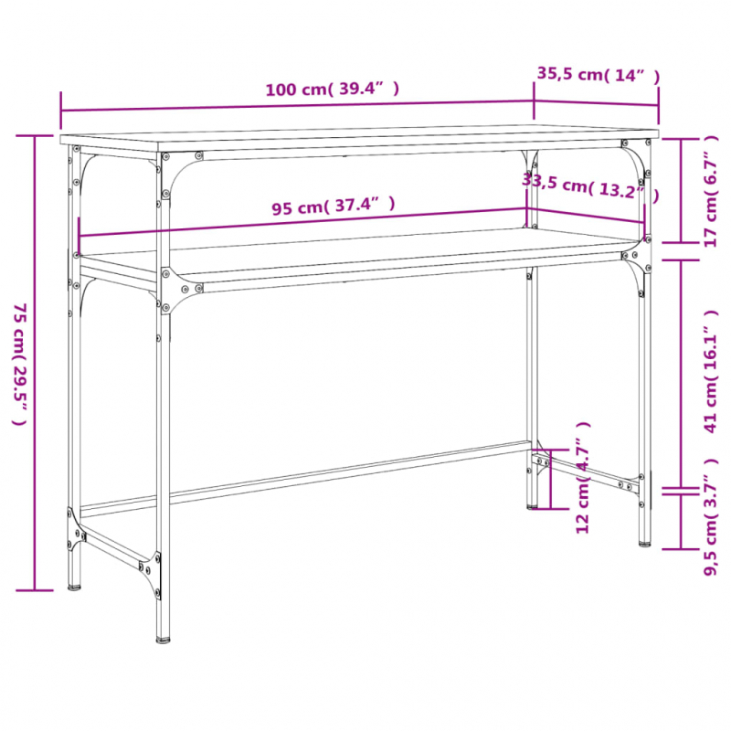 Konsolentisch Sonoma-Eiche 100x35,5x75 cm Holzwerkstoff