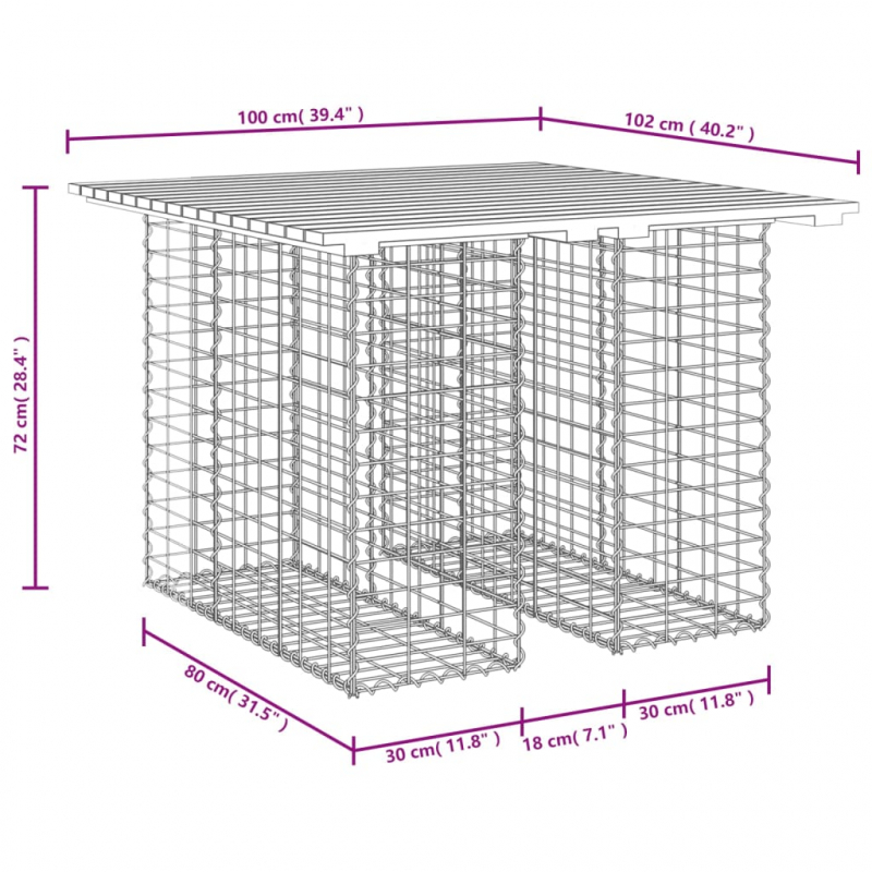 Gartenbank aus Gabionen 100x102x72 cm Massivholz Kiefer
