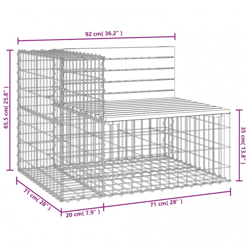 Gartenbank aus Gabionen 92x71x65,5 cm Massivholz Douglasie