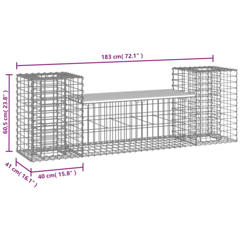 Gartenbank aus Gabionen 183x41x60,5 cm Massivholz Douglasie