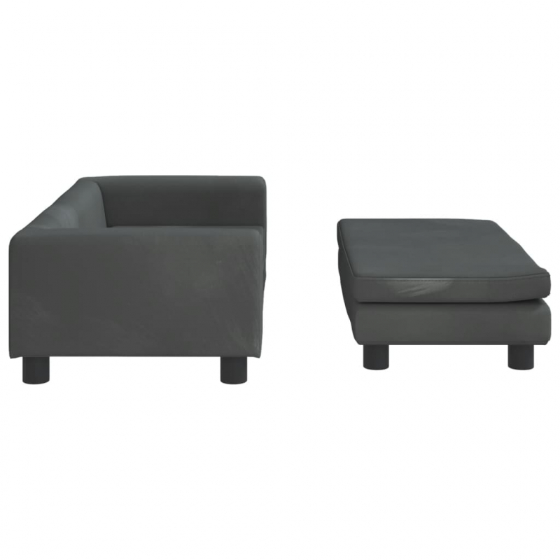 Kindersofa mit Hocker Dunkelgrau 100x50x30 cm Samt
