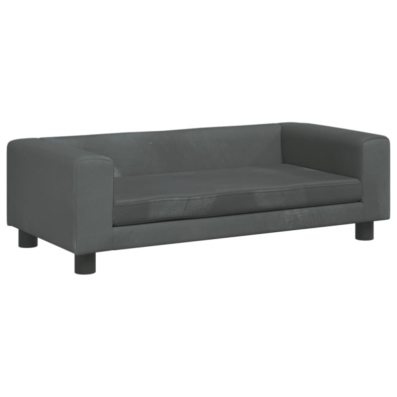 Kindersofa mit Hocker Dunkelgrau 100x50x30 cm Samt