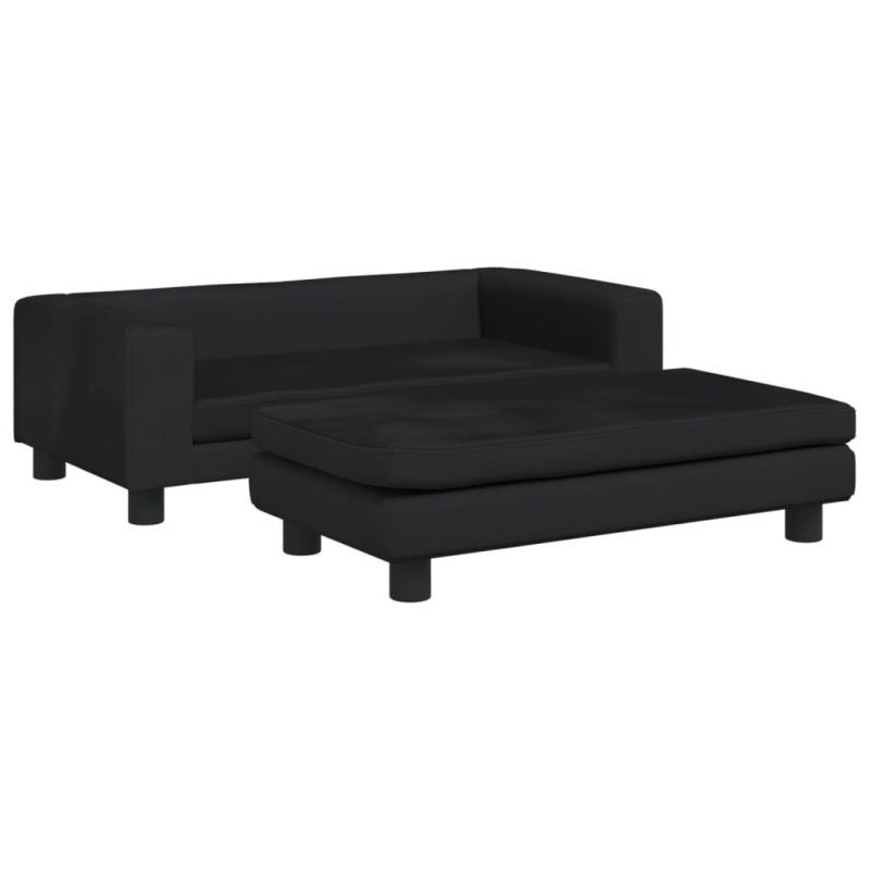 Kindersofa mit Hocker Schwarz 100x50x30 cm Samt