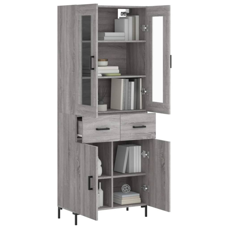 Highboard Grau Sonoma 69,5x34x180 cm Holzwerkstoff