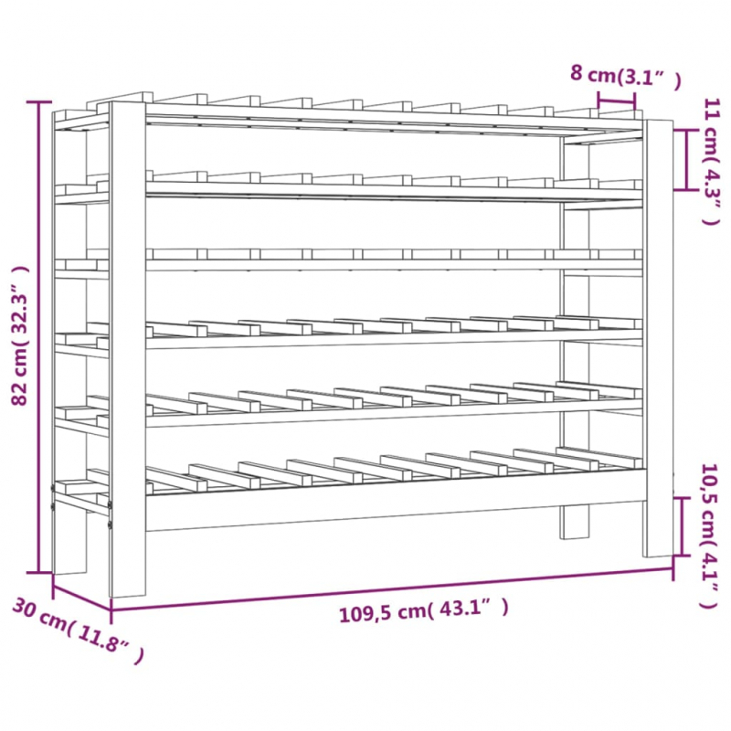 Weinregal 109,5x30x82 cm Massivholz Kiefer