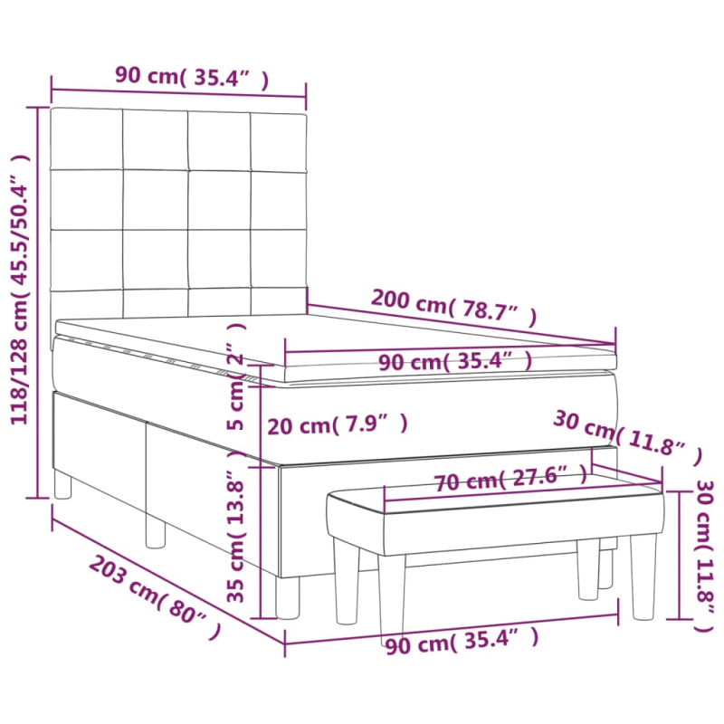 Boxspringbett mit Matratze Creme 90x200 cm Stoff