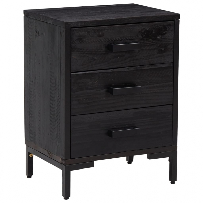 Nachttische 2 Stk. Schwarz 40x30x55 cm Massivholz Kiefer