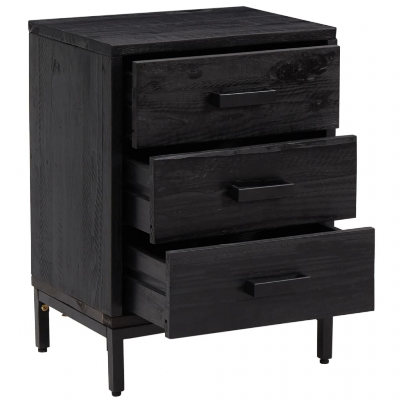 Nachttische 2 Stk. Schwarz 40x30x55 cm Massivholz Kiefer