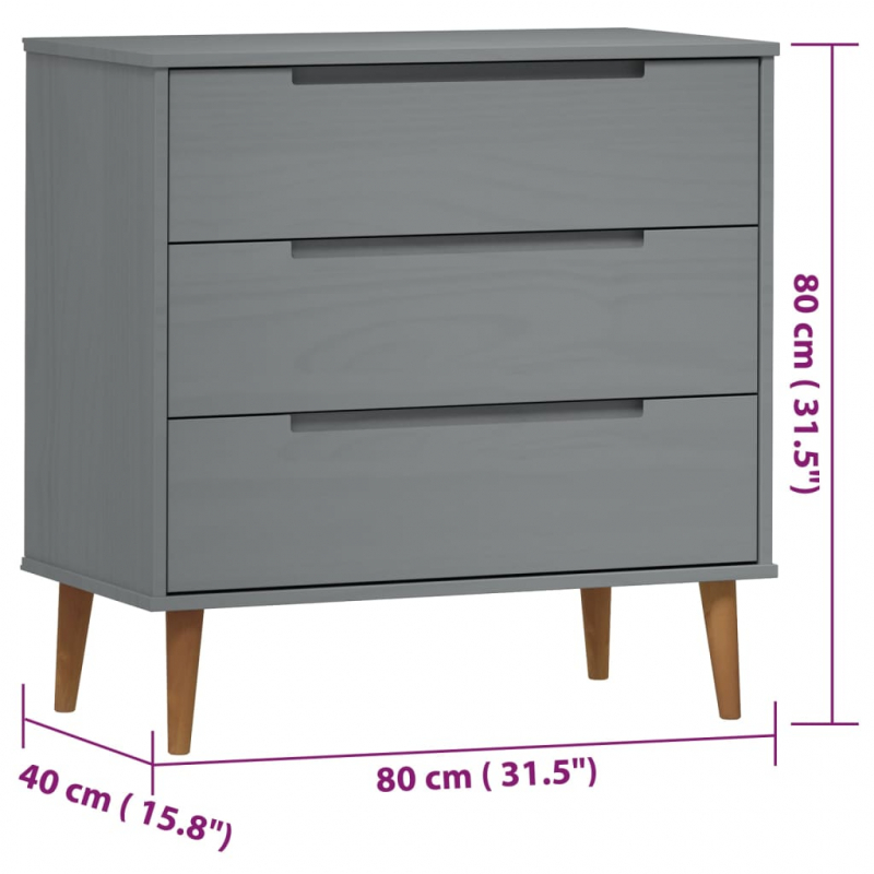 Schubladenschrank MOLDE Grau 80x40x80 cm Massivholz Kiefer