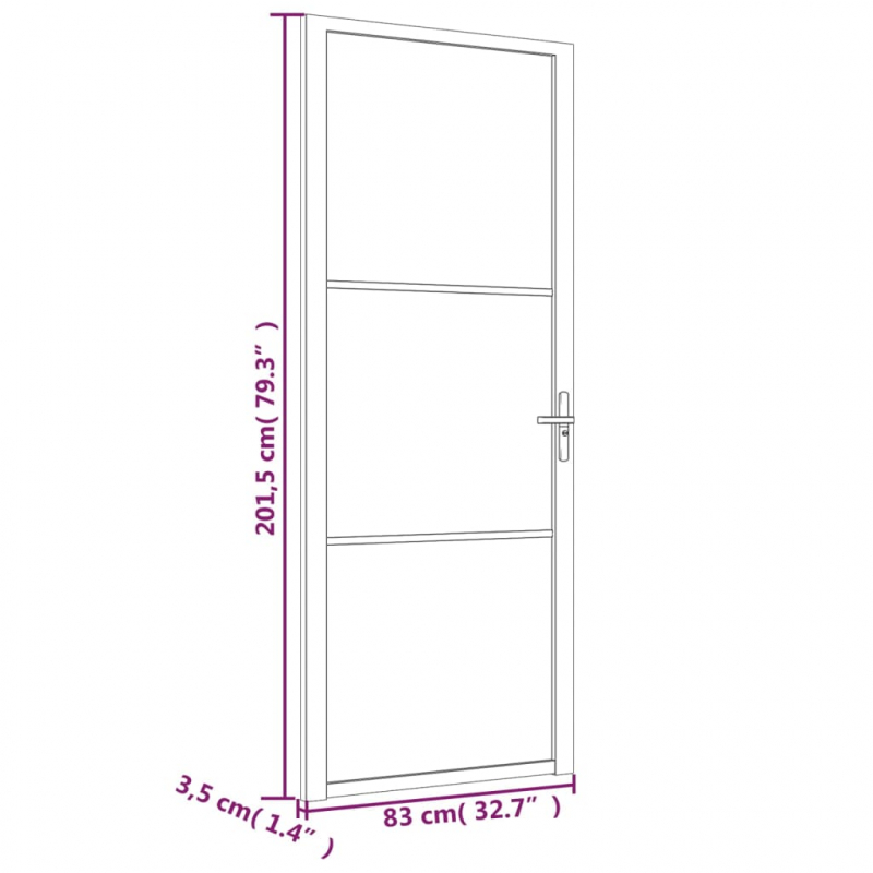 Innentür 83x201,5 cm Schwarz ESG-Glas und Aluminium