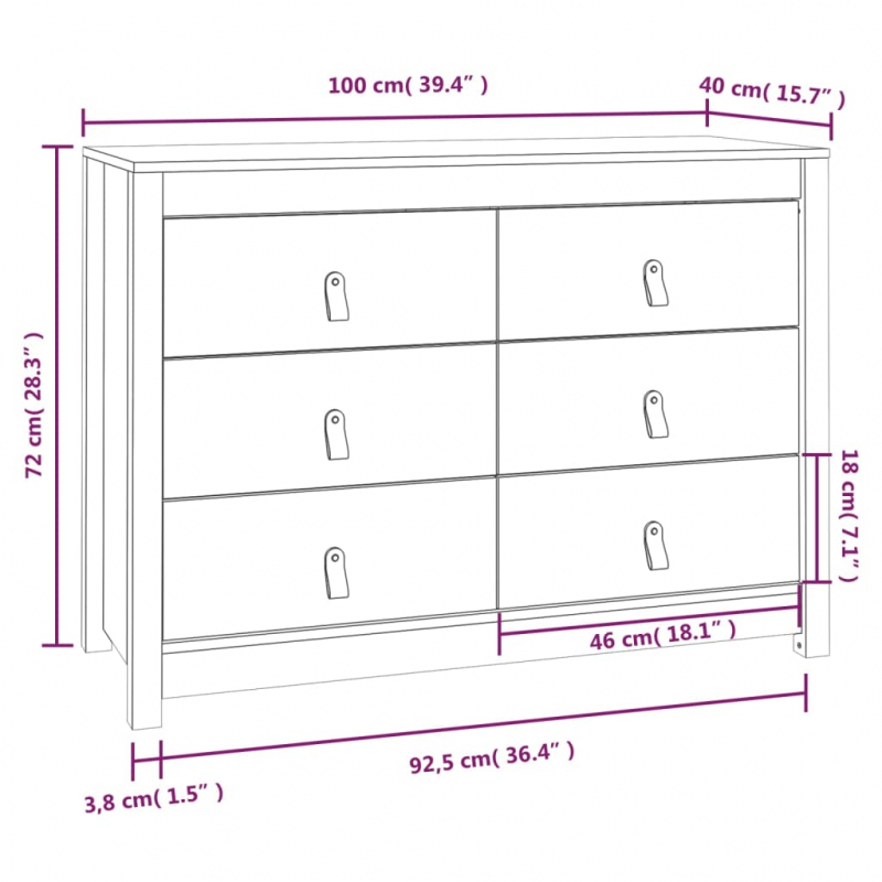 Beistellschrank 100x40x72 cm Massivholz Kiefer