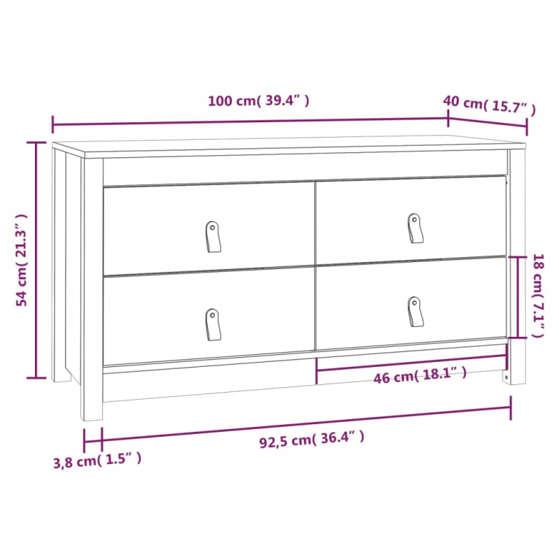 Beistellschrank 100x40x54 cm Massivholz Kiefer