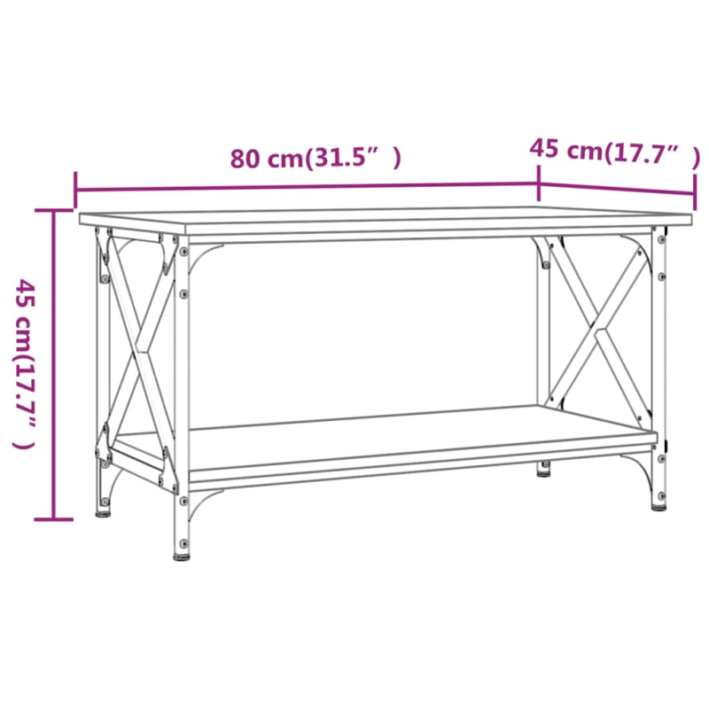 Couchtisch Räuchereiche 80x45x45 cm Holzwerkstoff und Eisen