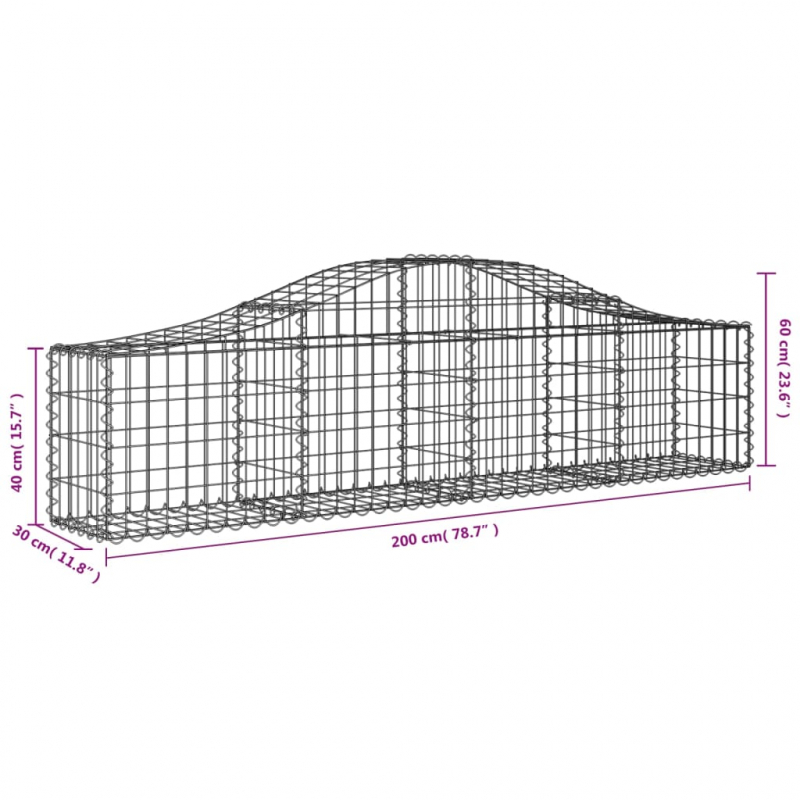 Gabionen mit Hochbogen 7 Stk. 200x30x40/60 cm Verzinktes Eisen