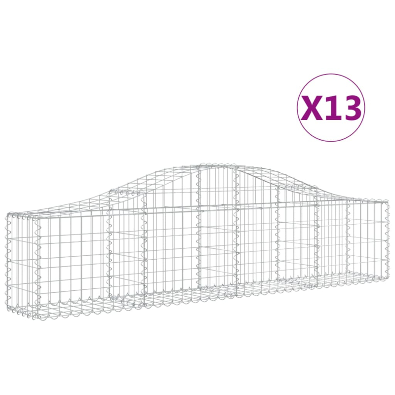 Gabionen mit Hochbogen 13 Stk. 200x30x40/60 cm Verzinktes Eisen