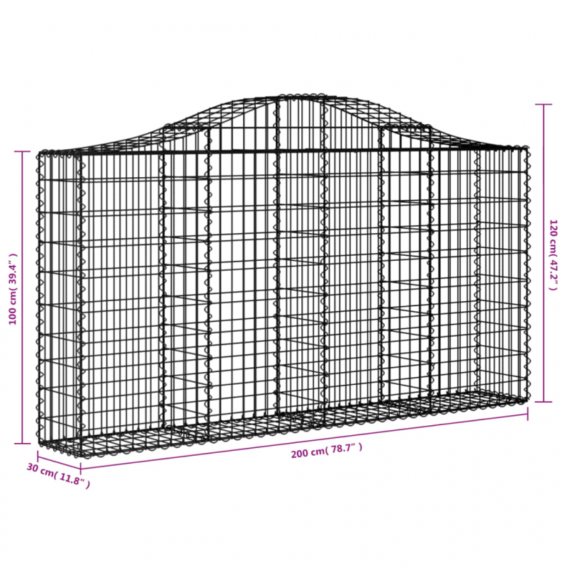 Gabionen mit Hochbogen 18Stk. 200x30x100/120cm Verzinktes Eisen
