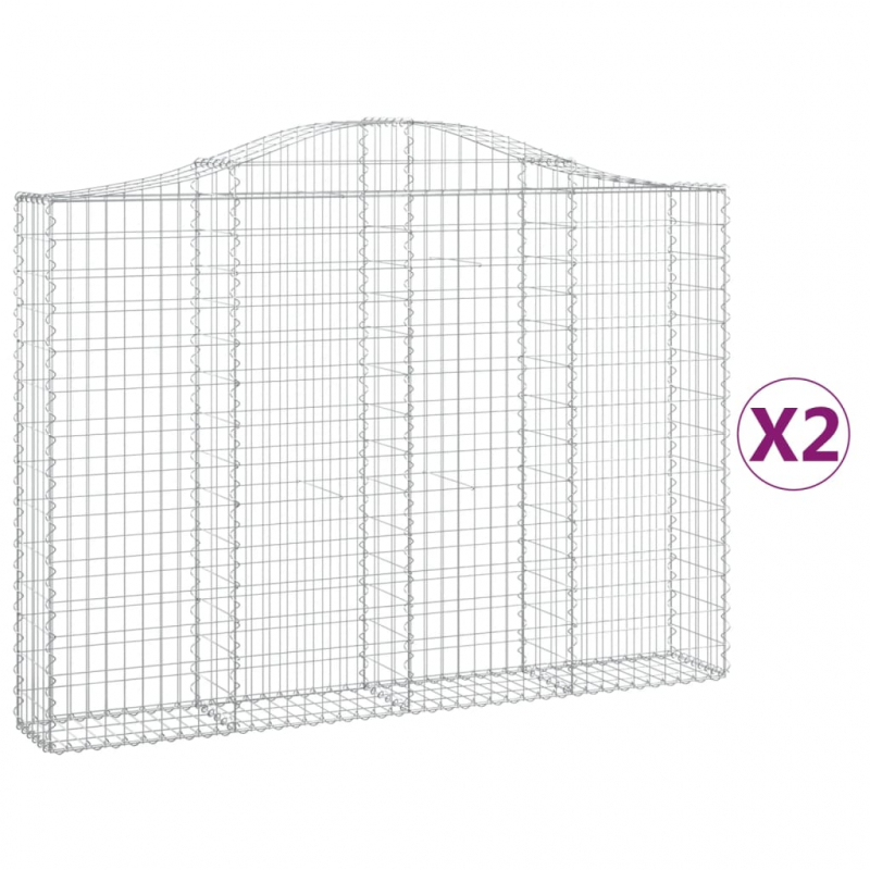 Gabionen mit Hochbogen 2 Stk. 200x30x140/160cm Verzinktes Eisen