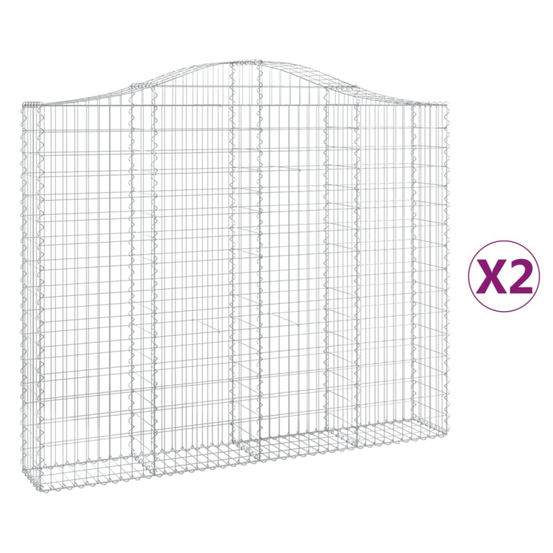 Gabionen mit Hochbogen 2 Stk. 200x30x160/180cm Verzinktes Eisen