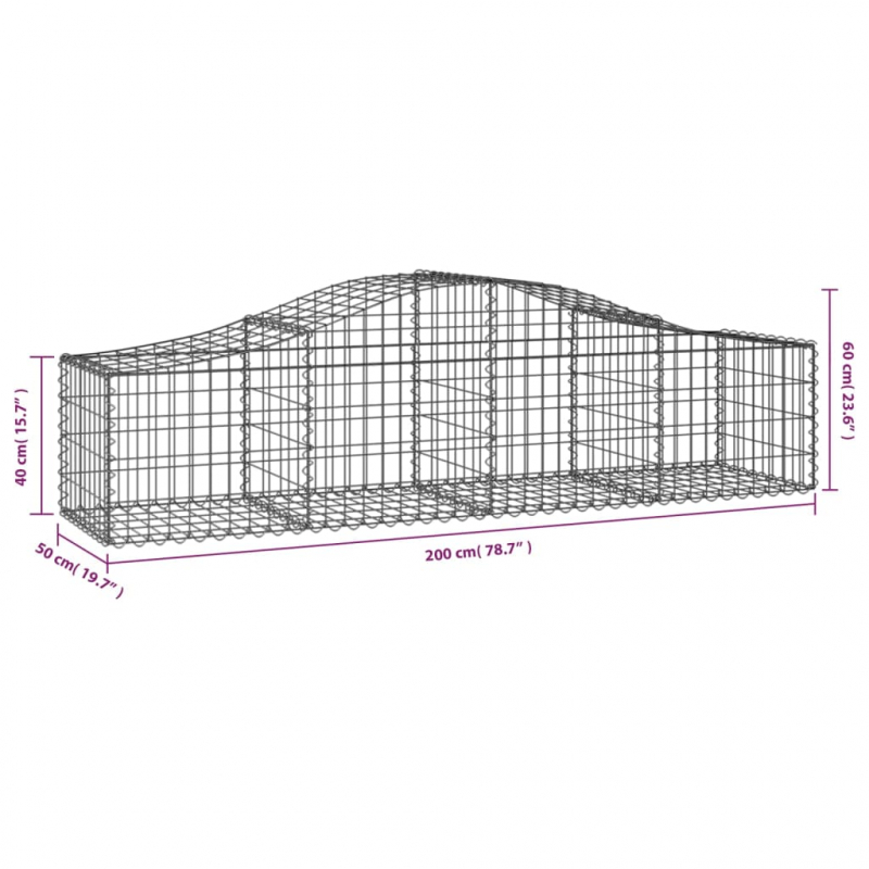 Gabionen mit Hochbogen 5 Stk. 200x50x40/60 cm Verzinktes Eisen