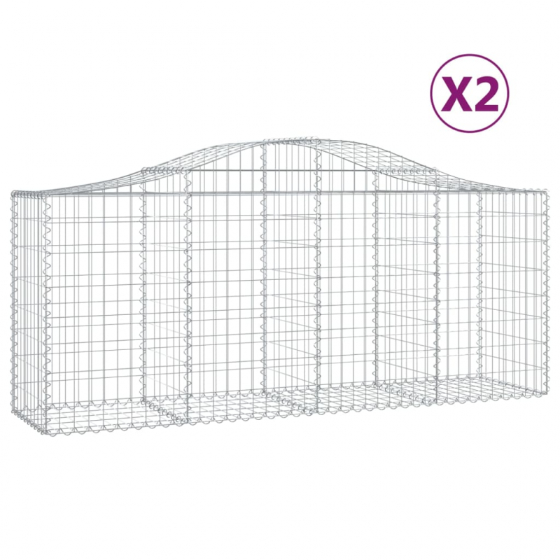 Gabionen mit Hochbogen 2 Stk. 200x50x80/100 cm Verzinktes Eisen