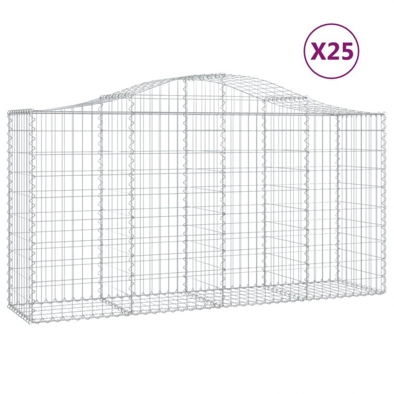 Gabionen mit Hochbogen 25 Stk 200x50x100/120cm Verzinktes Eisen