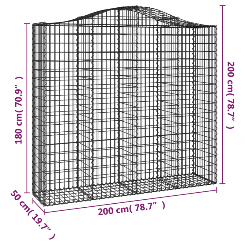 Gabionen mit Hochbogen 2 Stk. 200x50x180/200cm Verzinktes Eisen