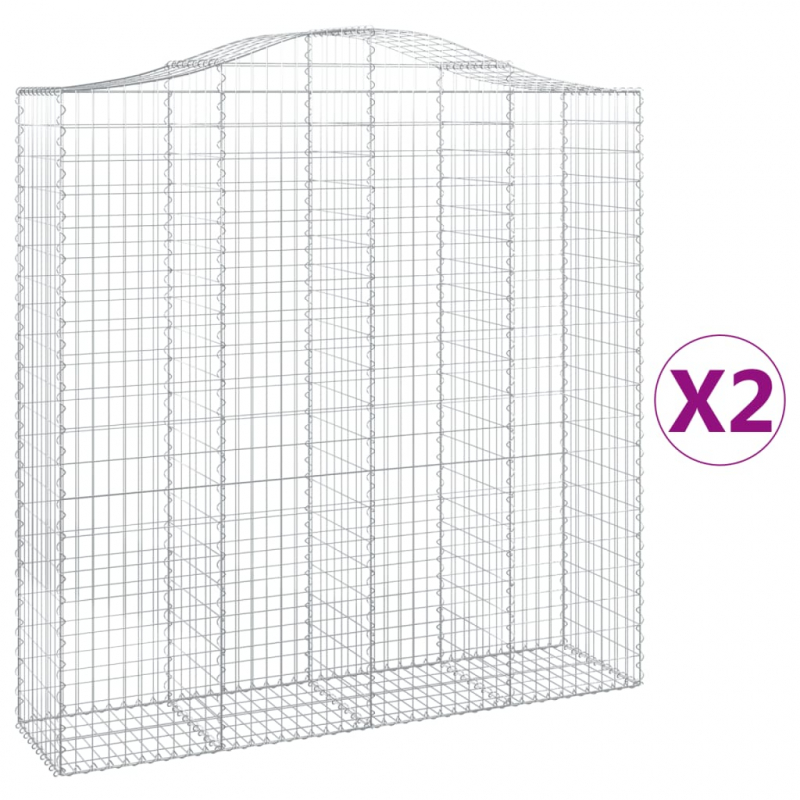 Gabionen mit Hochbogen 2 Stk. 200x50x200/220cm Verzinktes Eisen