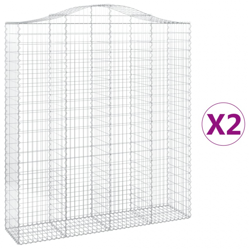 Gabionen mit Hochbogen 2 Stk. 200x50x220/240cm Verzinktes Eisen