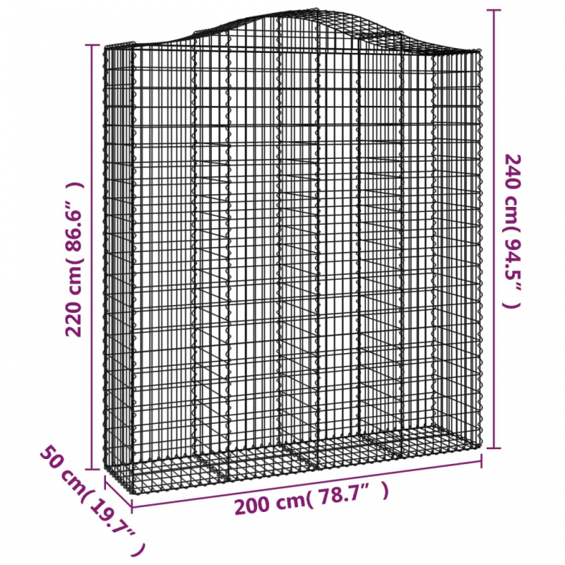 Gabionen mit Hochbogen 2 Stk. 200x50x220/240cm Verzinktes Eisen