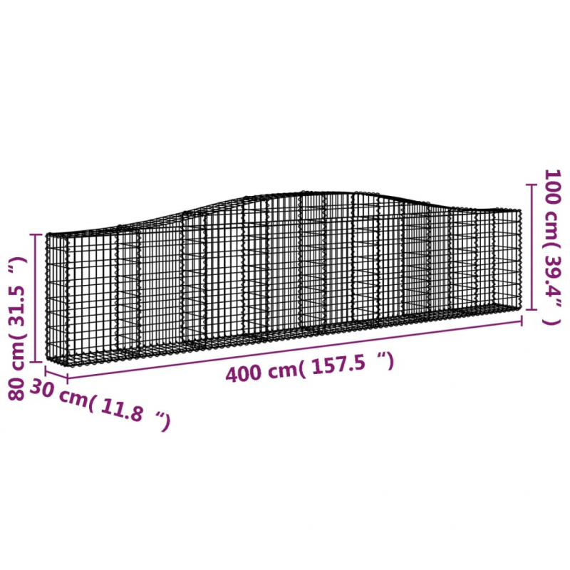 Gabionen mit Hochbogen 4 Stk. 400x30x80/100cm Verzinktes Eisen