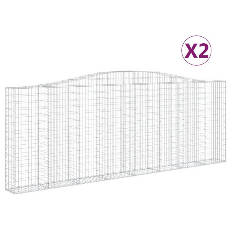 Gabionen mit Hochbogen 2 Stk. 400x30x140/160cm Verzinktes Eisen