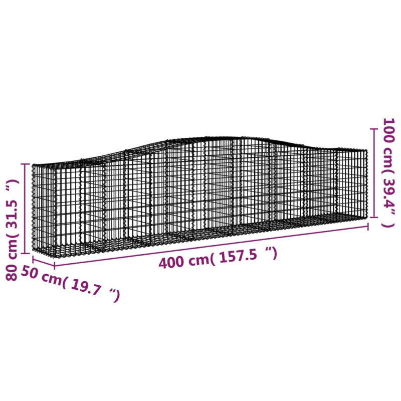 Gabionen mit Hochbogen 15 Stk. 400x50x80/100cm Verzinktes Eisen