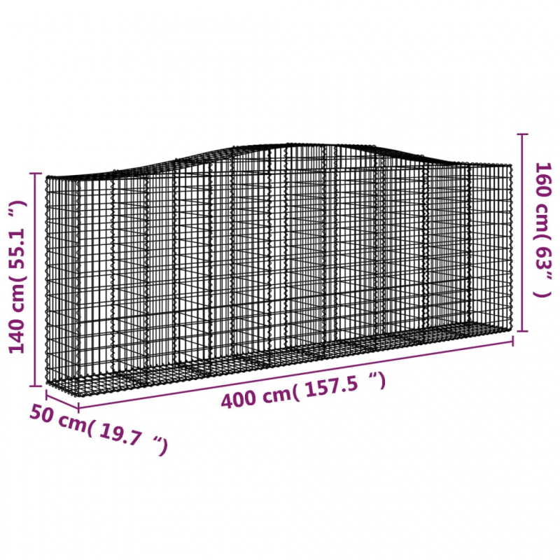 Gabionen mit Hochbogen 9 Stk. 400x50x140/160cm Verzinktes Eisen