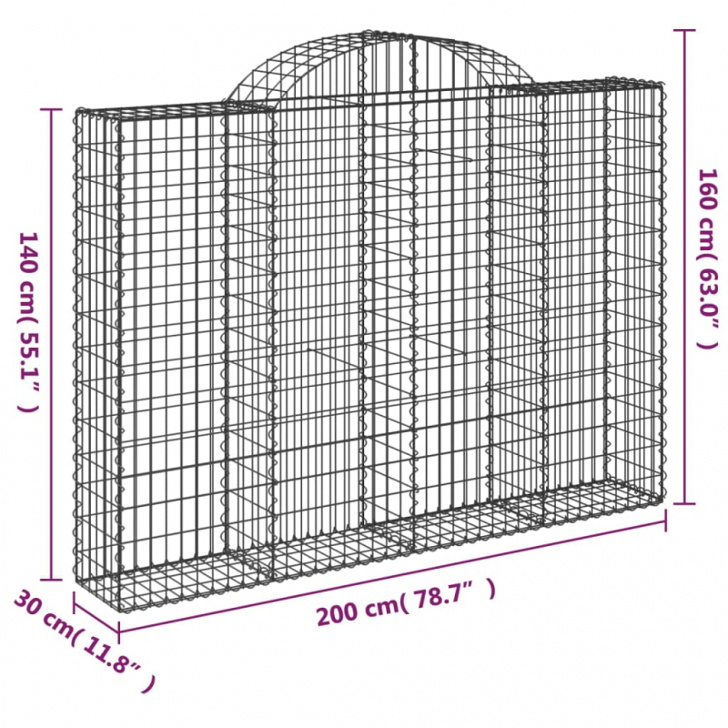 Gabionen mit Hochbogen 15Stk. 200x30x140/160cm Verzinktes Eisen