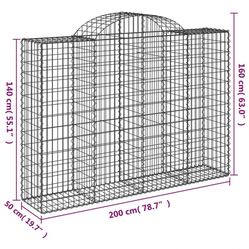 Gabionen mit Hochbogen 2 Stk. 200x50x140/160cm Verzinktes Eisen