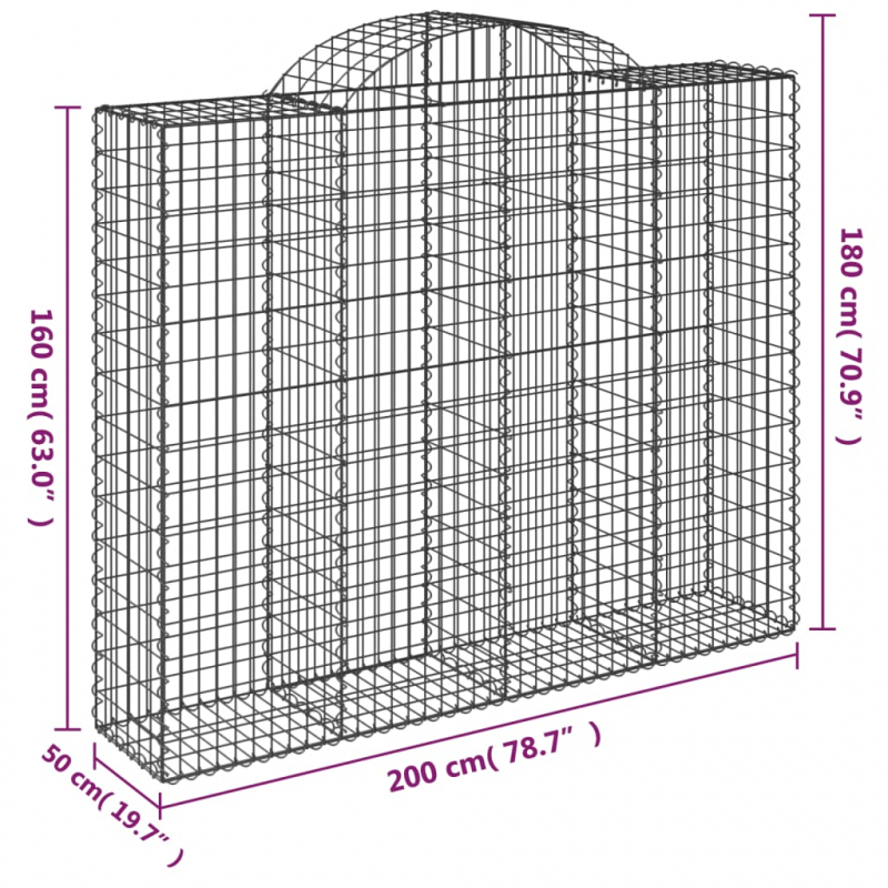 Gabionen mit Hochbogen 9 Stk. 200x50x160/180cm Verzinktes Eisen