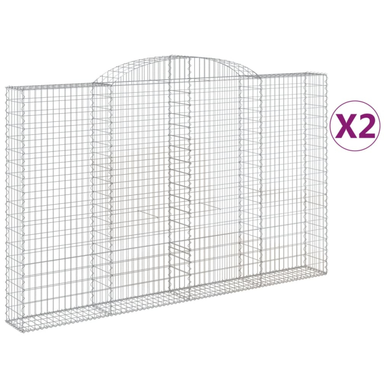 Gabionen mit Hochbogen 2 Stk. 300x30x180/200cm Verzinktes Eisen