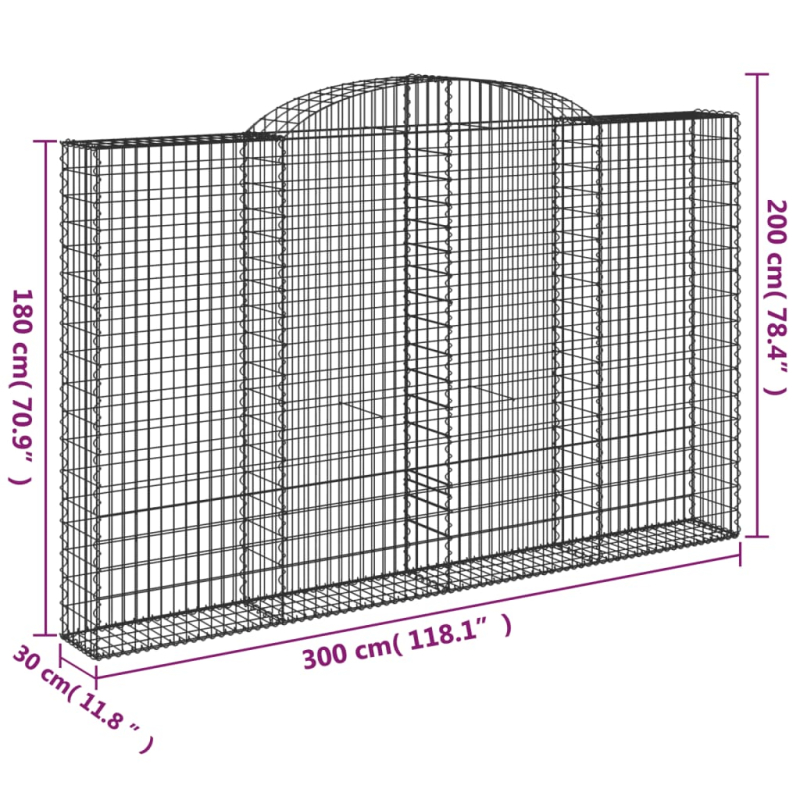 Gabionen mit Hochbogen 2 Stk. 300x30x180/200cm Verzinktes Eisen